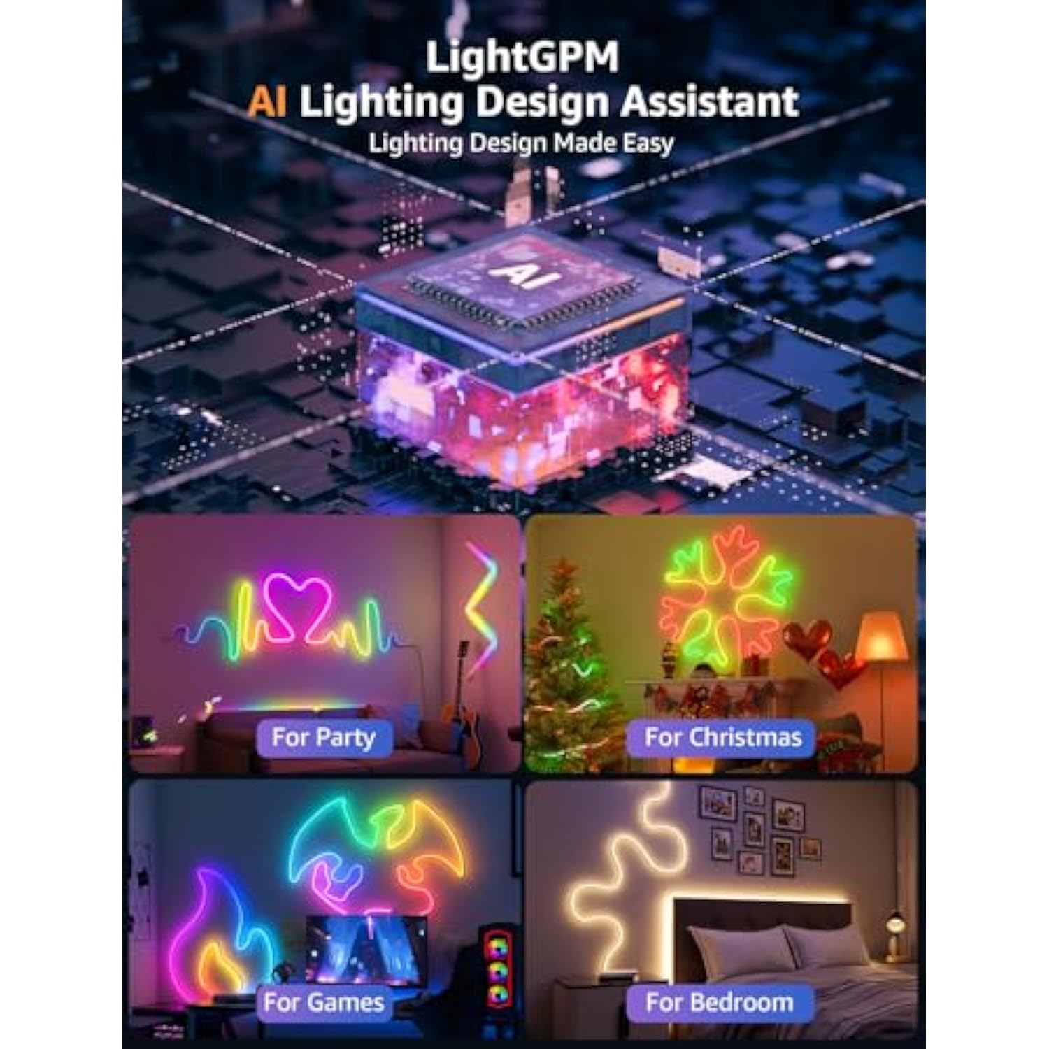 N1 Ai Smart Rgb Rope Lights For Christmas, Personalized Ai Lighting Designer, Lightbeats Music Sync, Color Segment Diy, Voice Control Via App, 9.84Ft Wi-Fi & Bluetooth Led Strip Lights