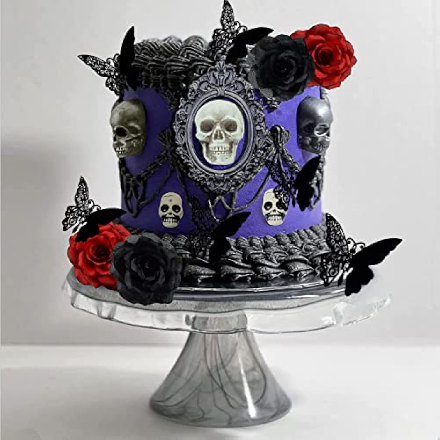 21Pcs Gothic Rose Skull Cake Topper Black Butterfly Till Death Do Us Part Decor