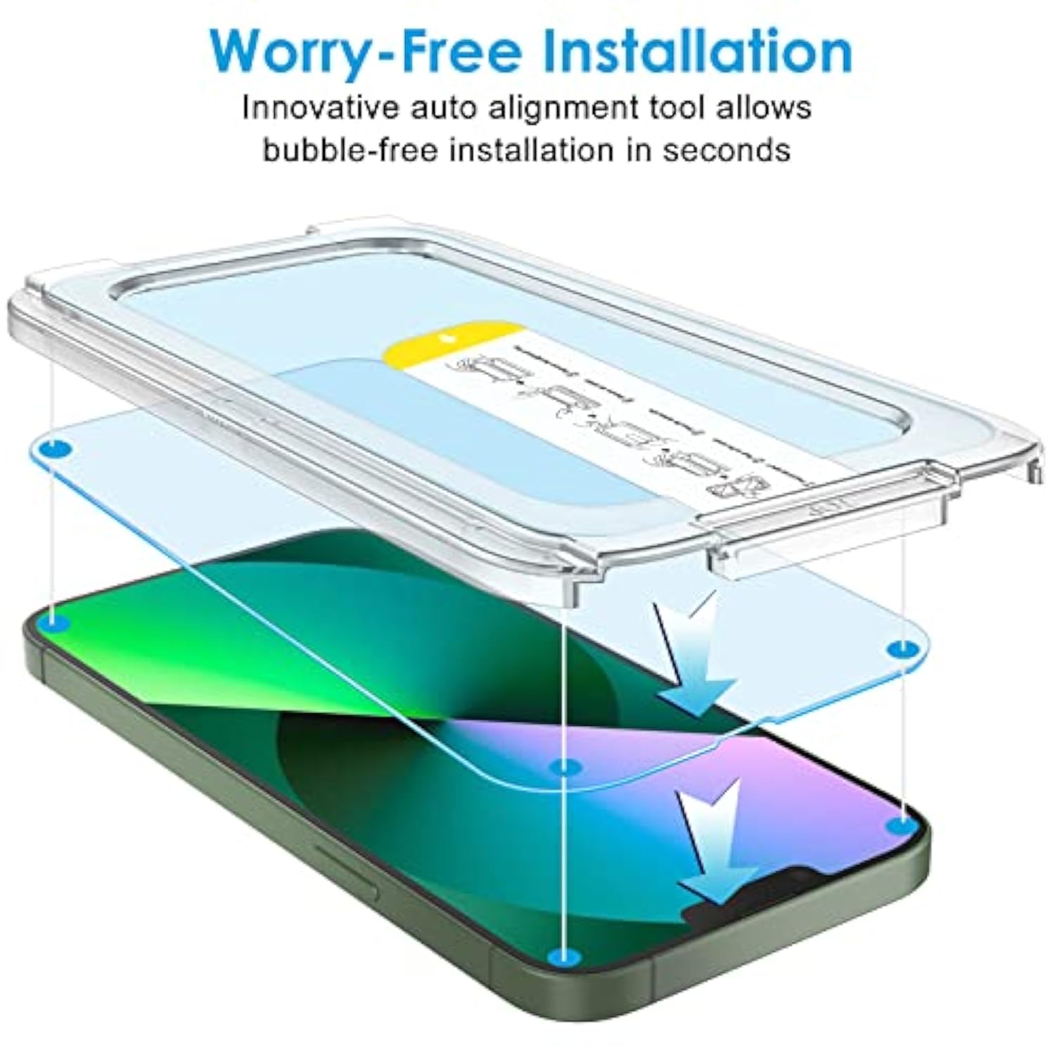 JETech One Touch Install Screen Protector for iPhone 16e 2025, iPhone 13/13 Pro 6.1-Inch, Full Coverage Tempered Glass Film, Auto Alignment Tool Kit, HD Clear, 2-Pack