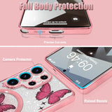 Case Fit For Samsung Galaxy S25 Ultra 6.9 Inch [Compatible With Magsafe] Glitter Bling Case [2 Pieces Of Butterfly Design Insert] Soft Tpu Shockproof Anti-Scratch Phone Cover For Women - Pink