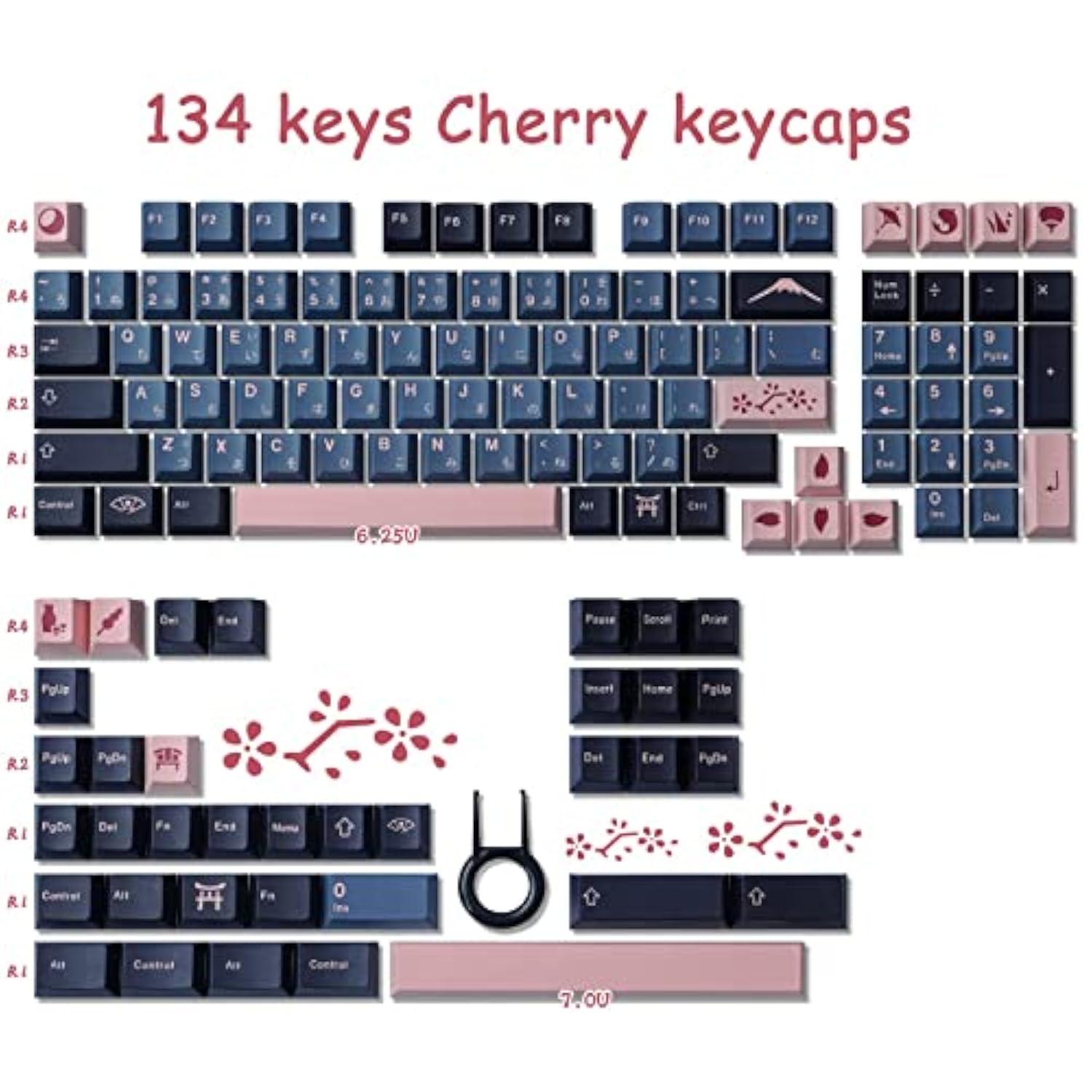 Pbt Keycaps, 134 Keys Cherry Profile Nightsakura Keycaps Dye Sublimation Japan