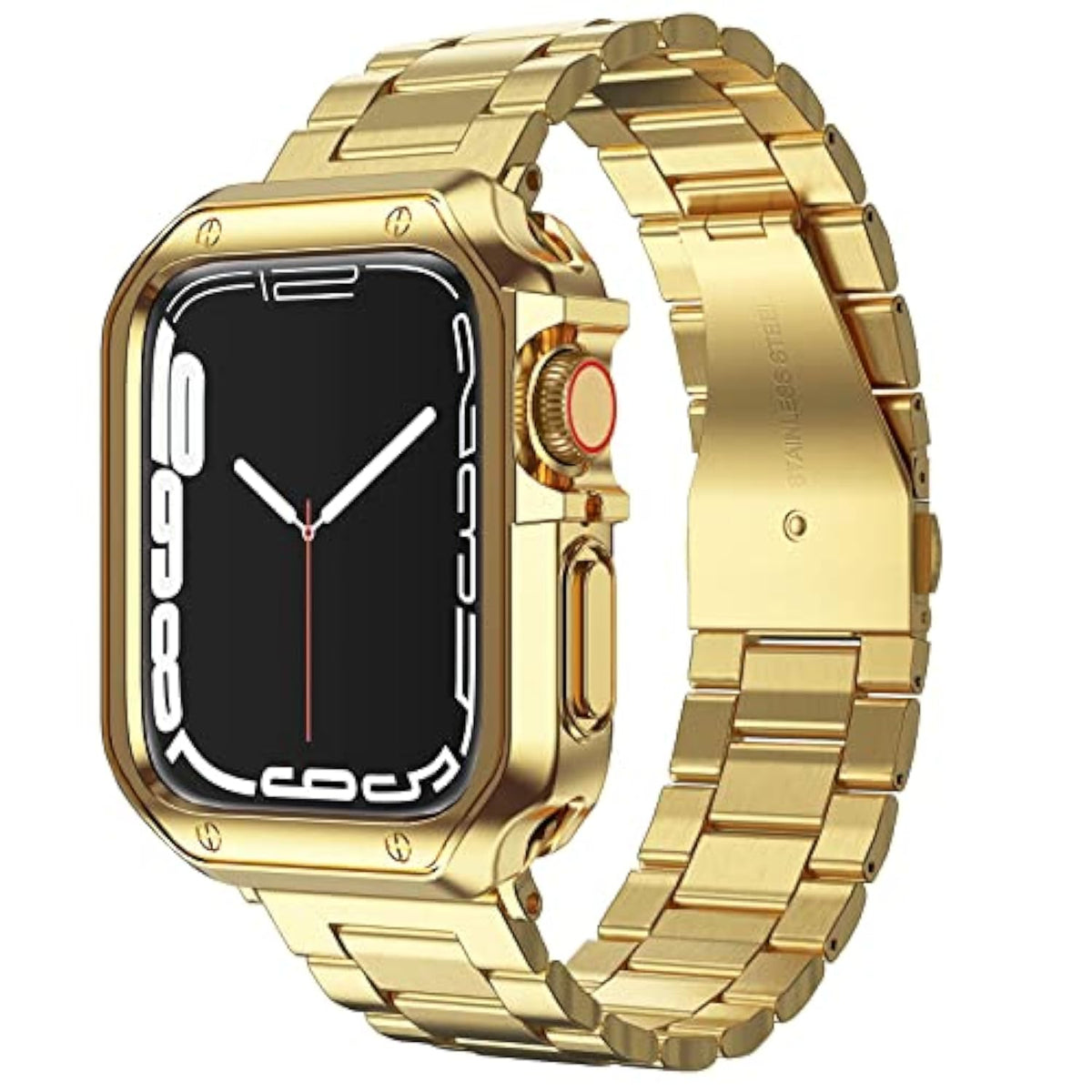 Compatible With Apple Watch Band And Case, Stainless Steel Metal Chain With Tpu Cover, Smart-Watch Link Bracelet Strap, Wrist-Band For I-Watch Series 9 8 7 6 5 4 3 2 1 Se, 45Mm 44Mm 42Mm, Gold