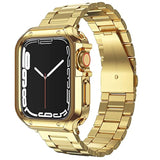 Compatible With Apple Watch Band And Case, Stainless Steel Metal Chain With Tpu Cover, Smart-Watch Link Bracelet Strap, Wrist-Band For I-Watch Series 9 8 7 6 5 4 3 2 1 Se, 45Mm 44Mm 42Mm, Gold