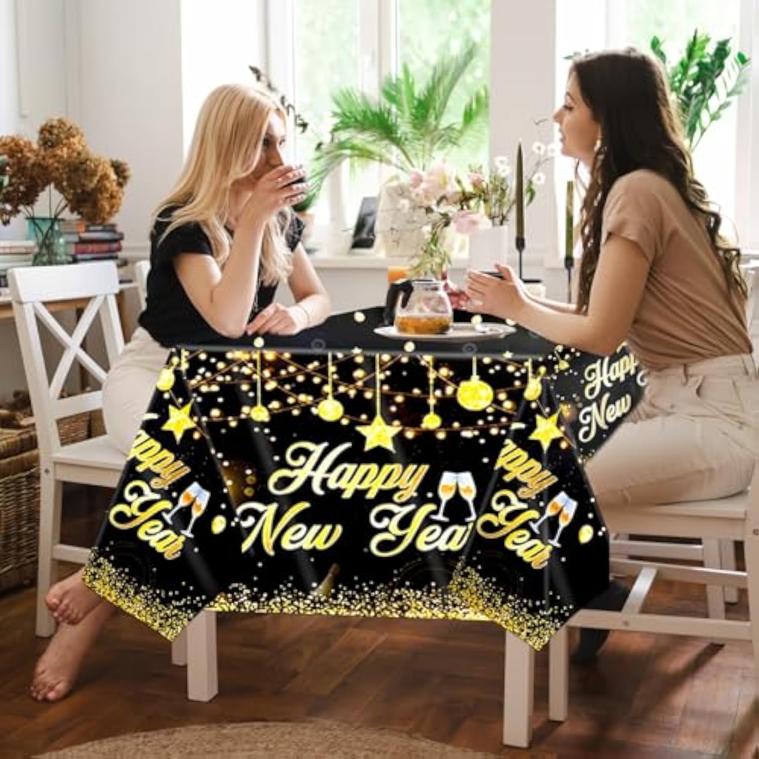 3 Pcs 2026 New Year Table Covers Black Gold Plastic 108x54 Inch for Party Decor