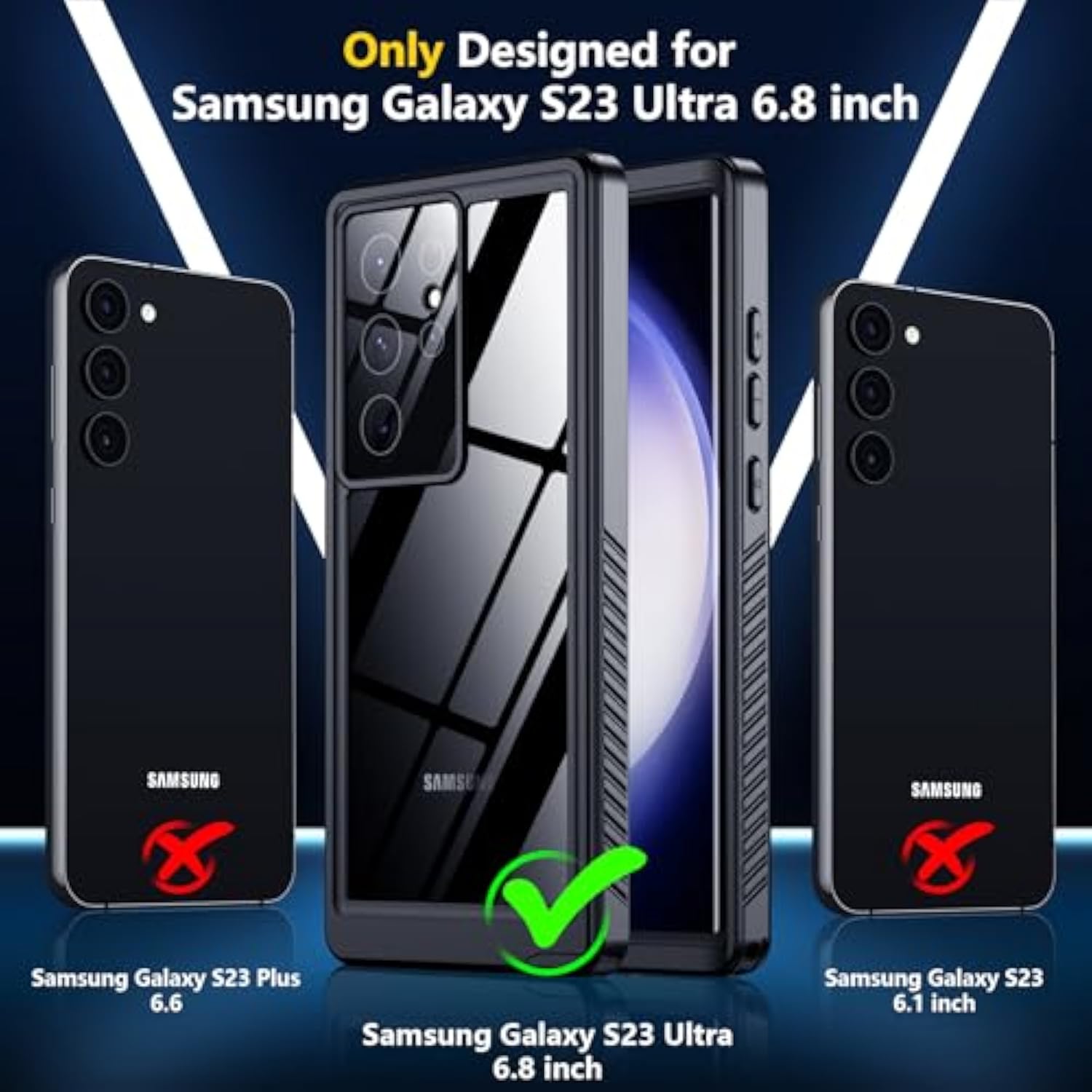 Designed For Samsung Galaxy S23 Ultra Case Waterproof,Built-In [ Screen + Camera Lens Protector][Ip68 Underwater] Full Protection Heavy Duty Shockproof Anti-Scratched Phone Case,Black