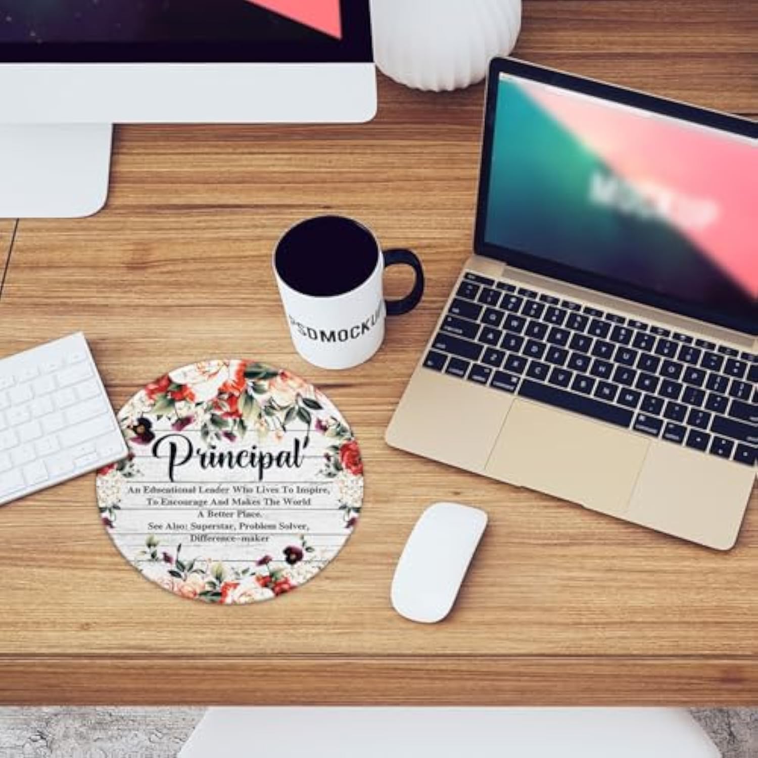 Funny Principal Round Mouse Pad, 8.7 Inch Stitched Edge Non-Slip Rubber And Lycra Cloth Base, Desk Accessories, Principal Gift