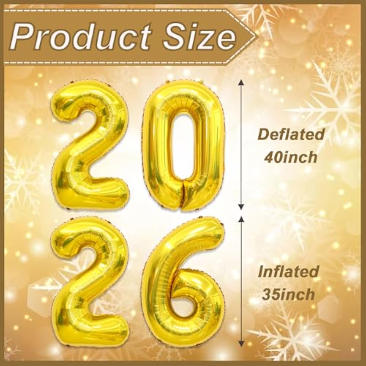 40-Inch Gold 2026 Number Balloons Large Foil Decor for New Year & Graduation