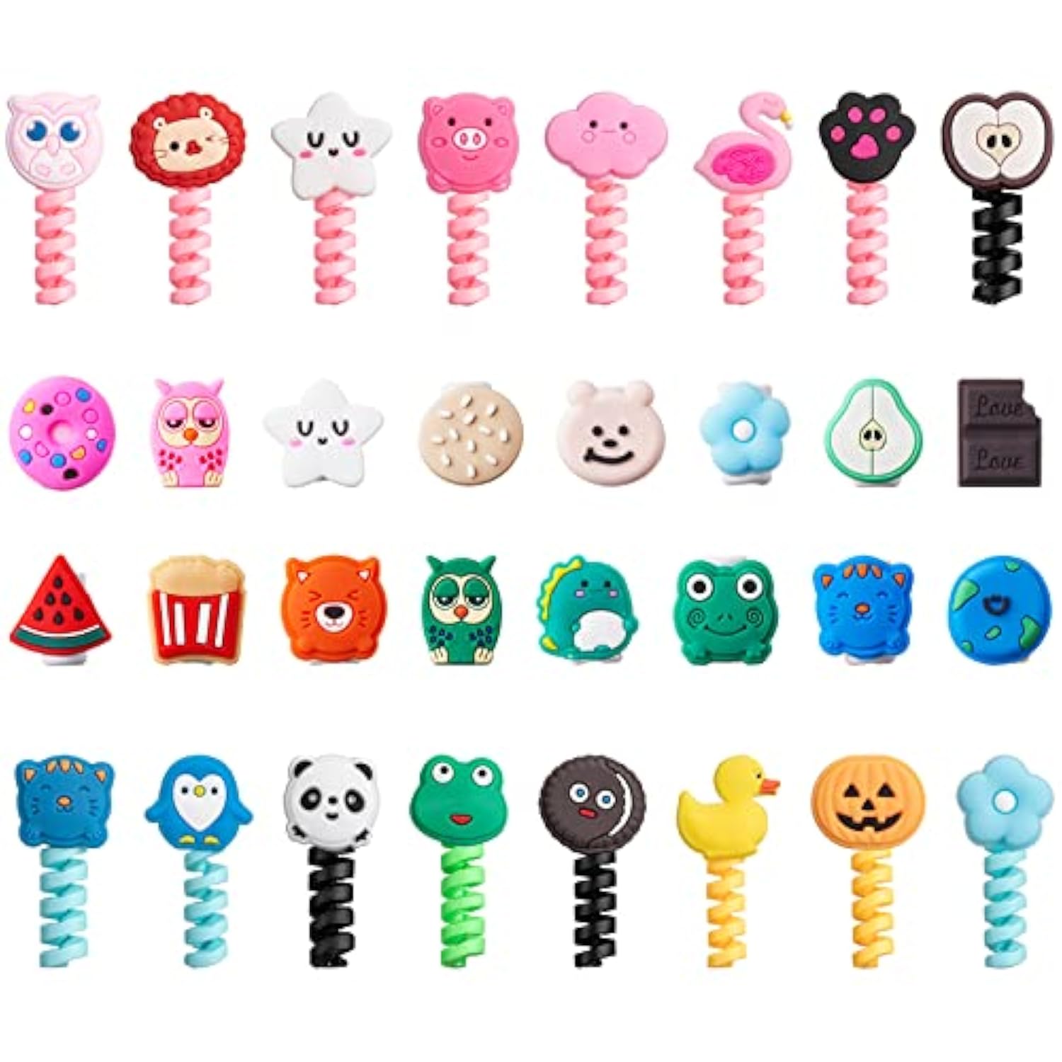 32 Pieces Colorful Cartoon Charger Cable Protectors Usb Charger Cable Saver Silicone Animal Buddies Flexible Wire Protectors For Most Cellphone Data Lines (Nice Style,2 X 3 Cm, 1.8 X 2 Cm)