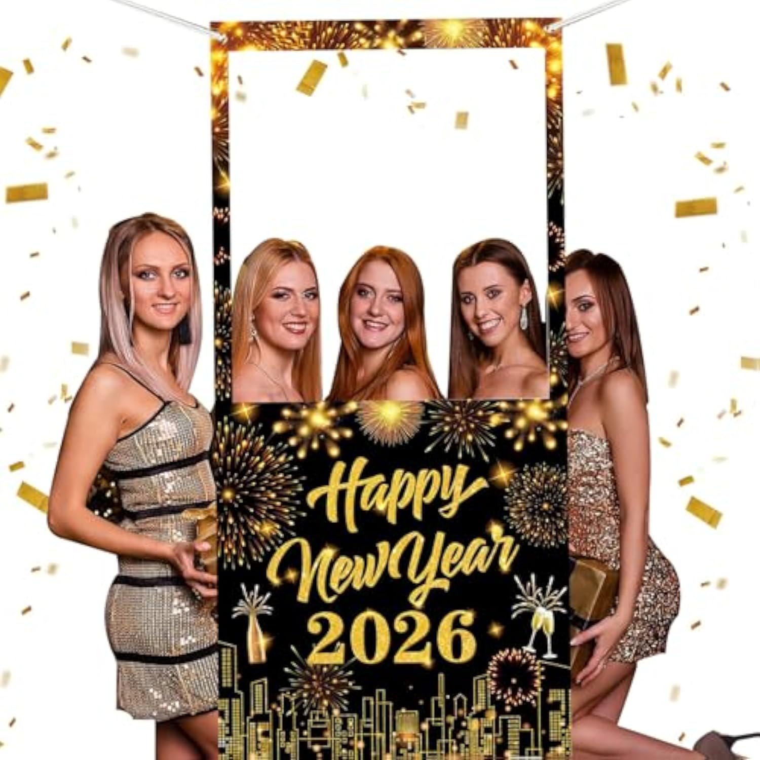 2026 New Year Photo Booth Frame Banner for Party and Firework Backdrop Decor