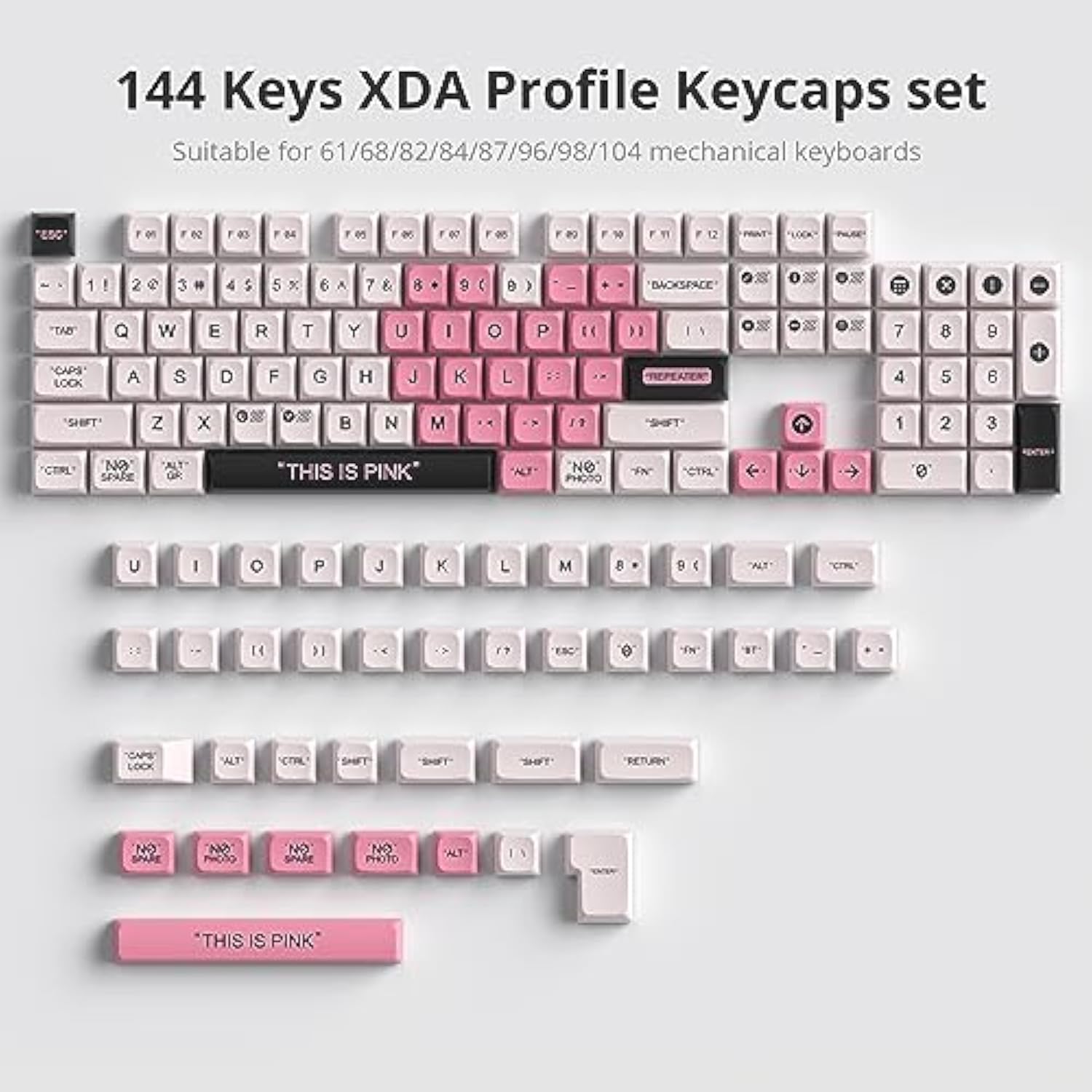 Cute Pbt Xda Keycaps 144 Keys Pink Heart Custom Keycaps 75 Percent Keyboard Ke