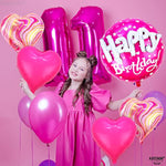 , Huge Happy Birthday Balloon Pink Set - 23 Inch, Pack Of 5 | Hot Pink Heart Balloons For Happy Birthday Decorations | Foil Balloons For Princess Party Decorations