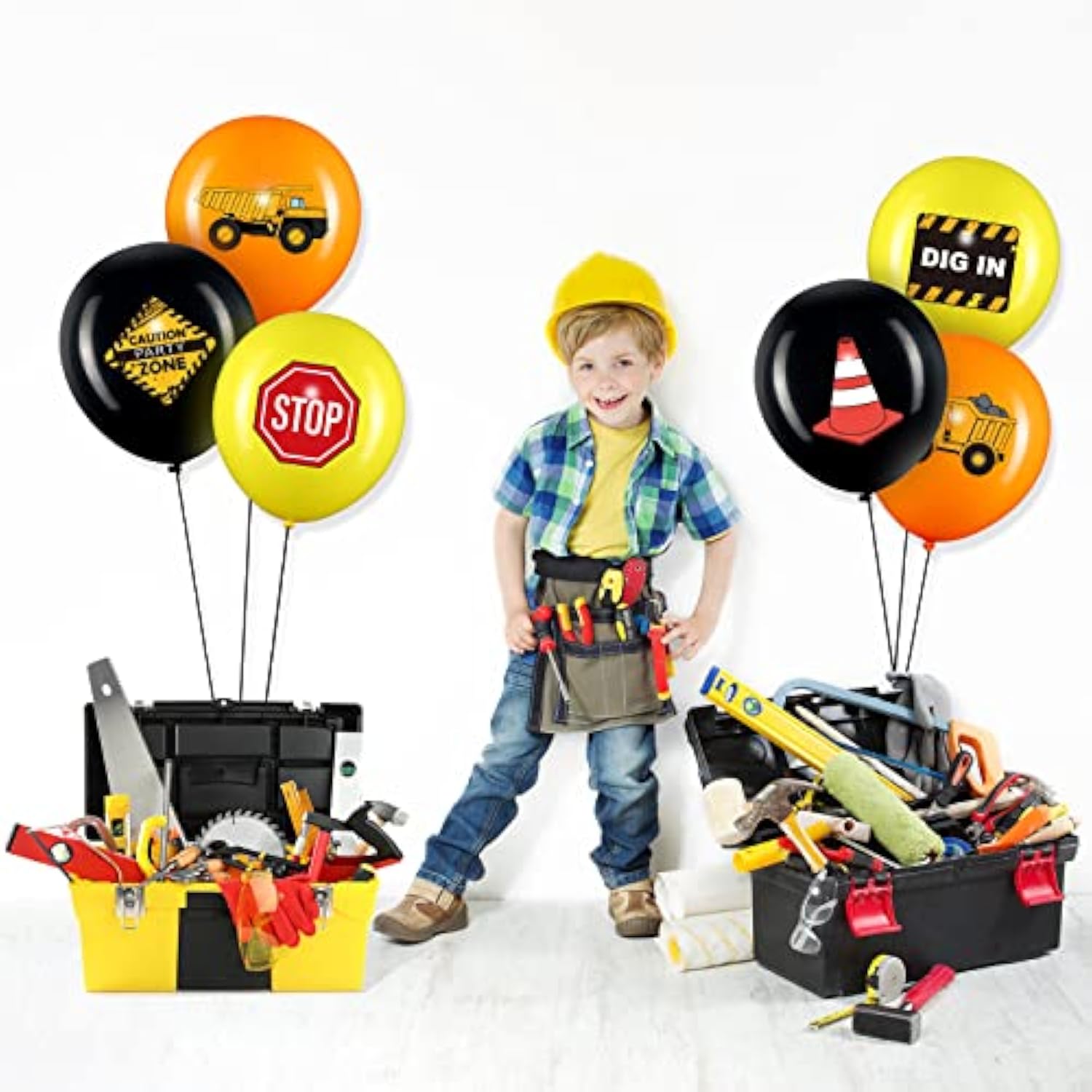 45 Pcs Construction Balloons – 12" Truck Party Decorations for Kids' Birthday or Traffic Theme