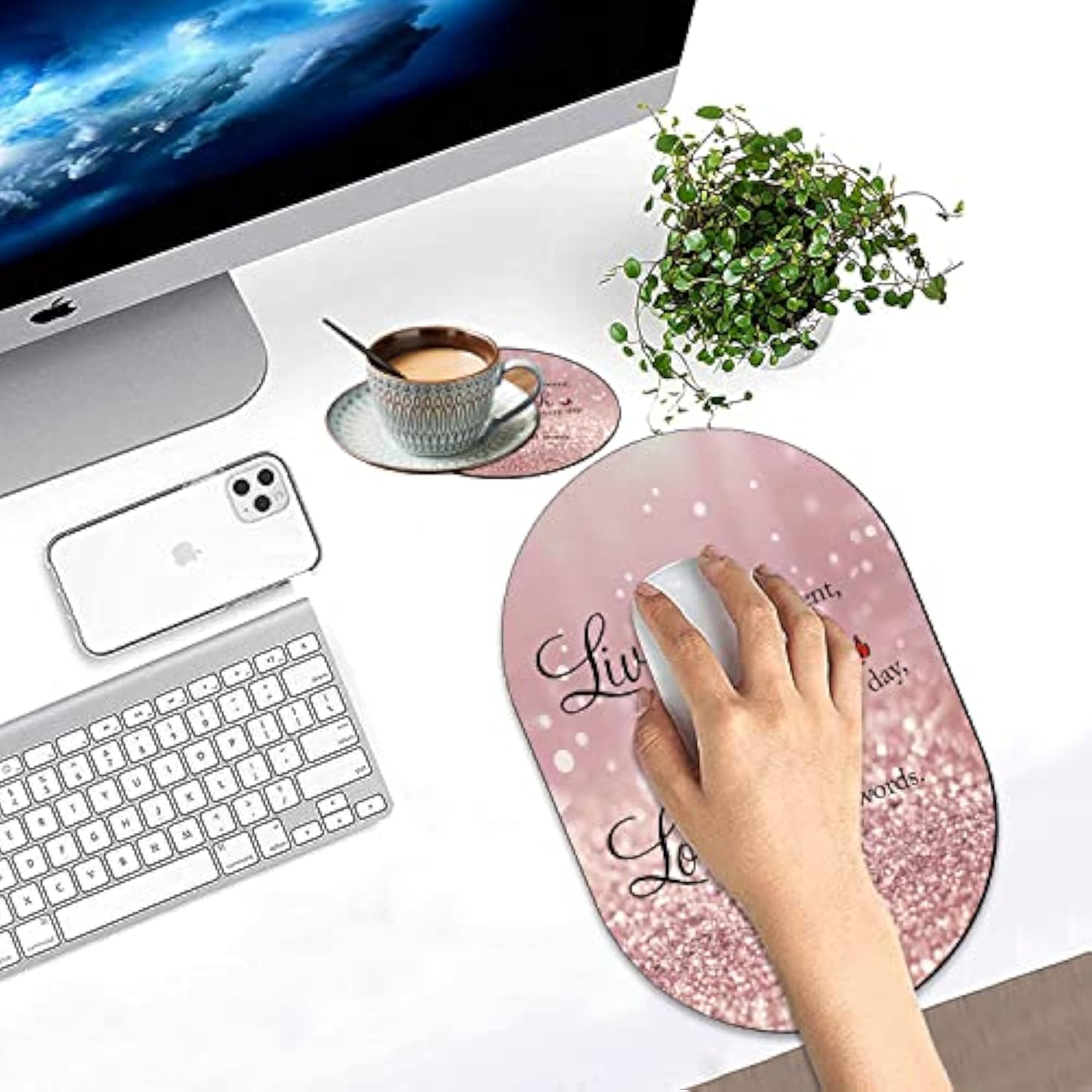 Advanced Texture Fashion Mouse Pad, Glitter Quote Live Laugh Love Non-Slip Rubber Base Gaming Mouse Pad, Washable Lycra Surface Mouse Pad Design, Suitable For Laptop Computers