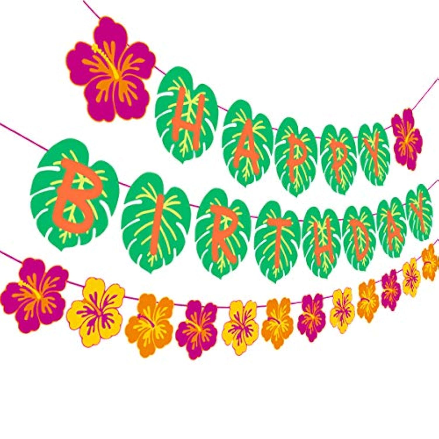 Hawaiian Happy Birthday Banner for Tropical Luau Party, Palm Leaf Decor