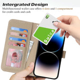Genuine Leather Wallet Case for iPhone 14 Pro 6.1 Inch, 4 Card Slot, Gray