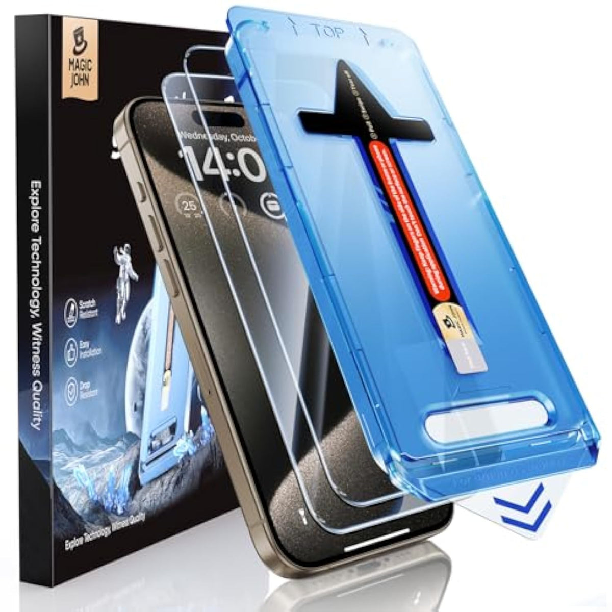 2 Pack For 15 Pro Max 6.7 Inch Tempered Glass Screen Protector, Auto Dust-Elimination Installation, Bubble Free, Dynamic Island Compatible, Hd Clear, Easy Installation
