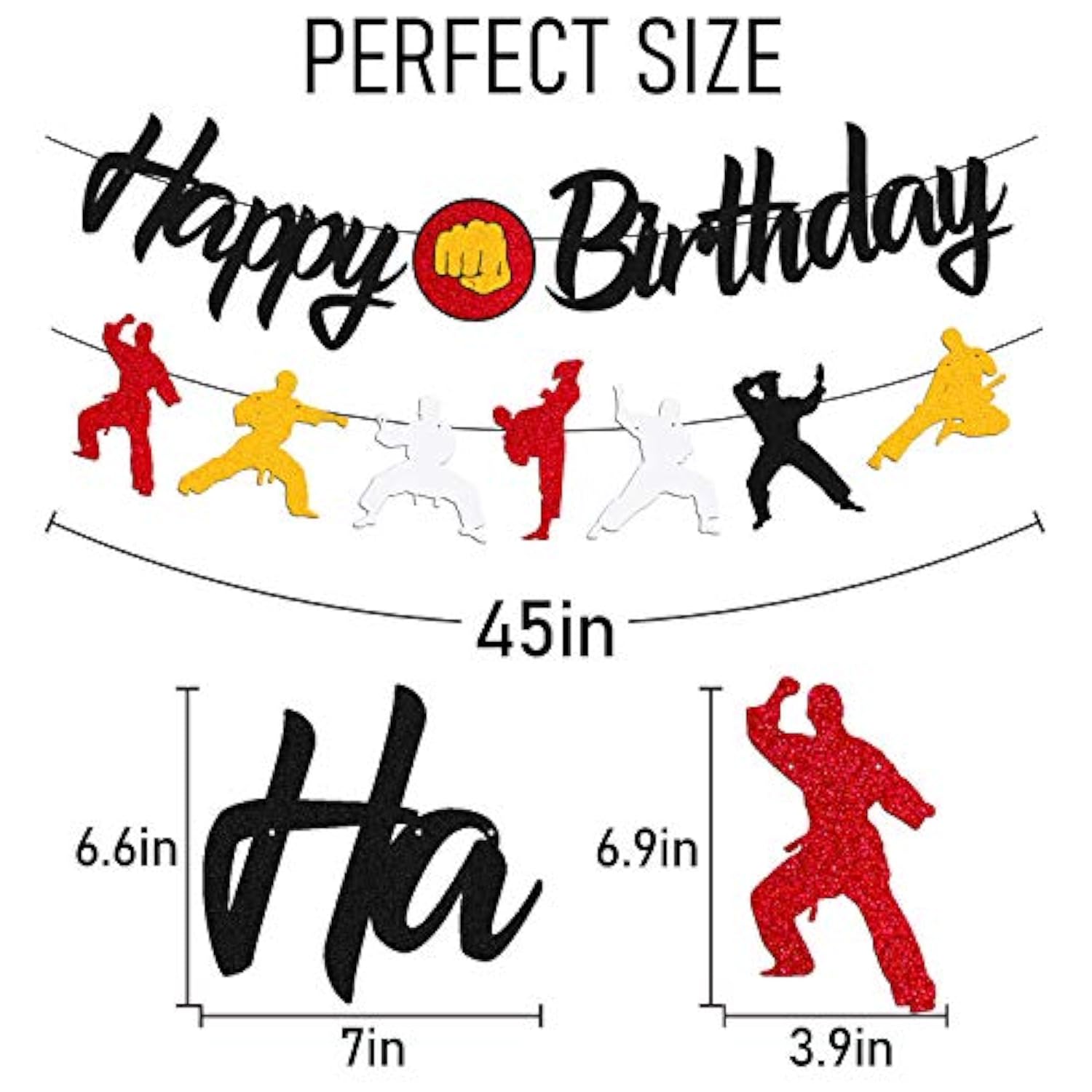 Karate Taekwondo Birthday Banner Black Glitter Party Decorations for Kids & Adults