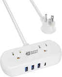 Mini Surge Protector Power Strip 2 Outlets 4 USB Ports 1 USB C 5FT Extension Cord White