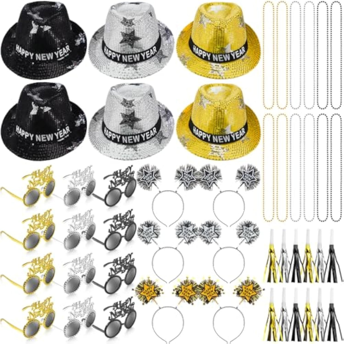 48pc New Year’s Eve 2026 Party Supplies Headbands Hats Glasses Necklaces Favors