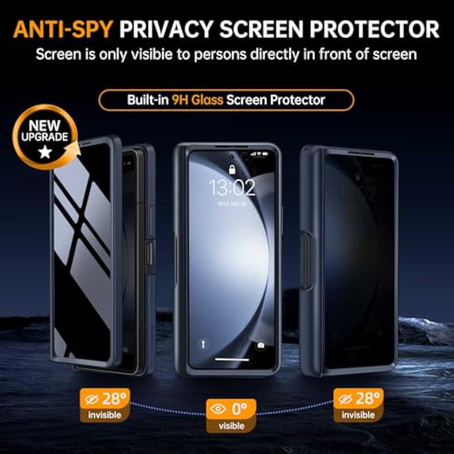 Rotatable Ring Stand For Z Fold 5 Case With Privacy Screen Protector, Compatible With Magsafe, 18Ft Mil-Grade Protection, Magnetic Shockproof Slim Case For Samsung Galaxy Z Fold5, Black