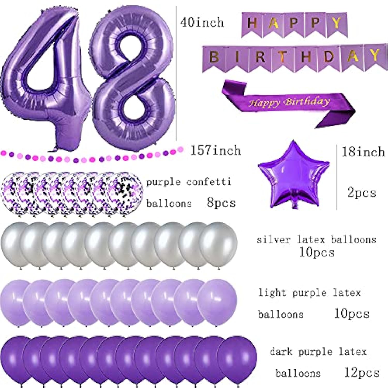 48Th Birthday Party Decorations Purple Happy Birthday Paper Banner Pur