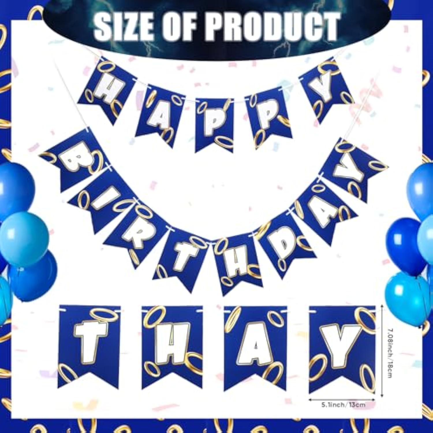 Blue & Gold Birthday Decor Happy Birthday Banner & Cartoon Backdrop for Kids