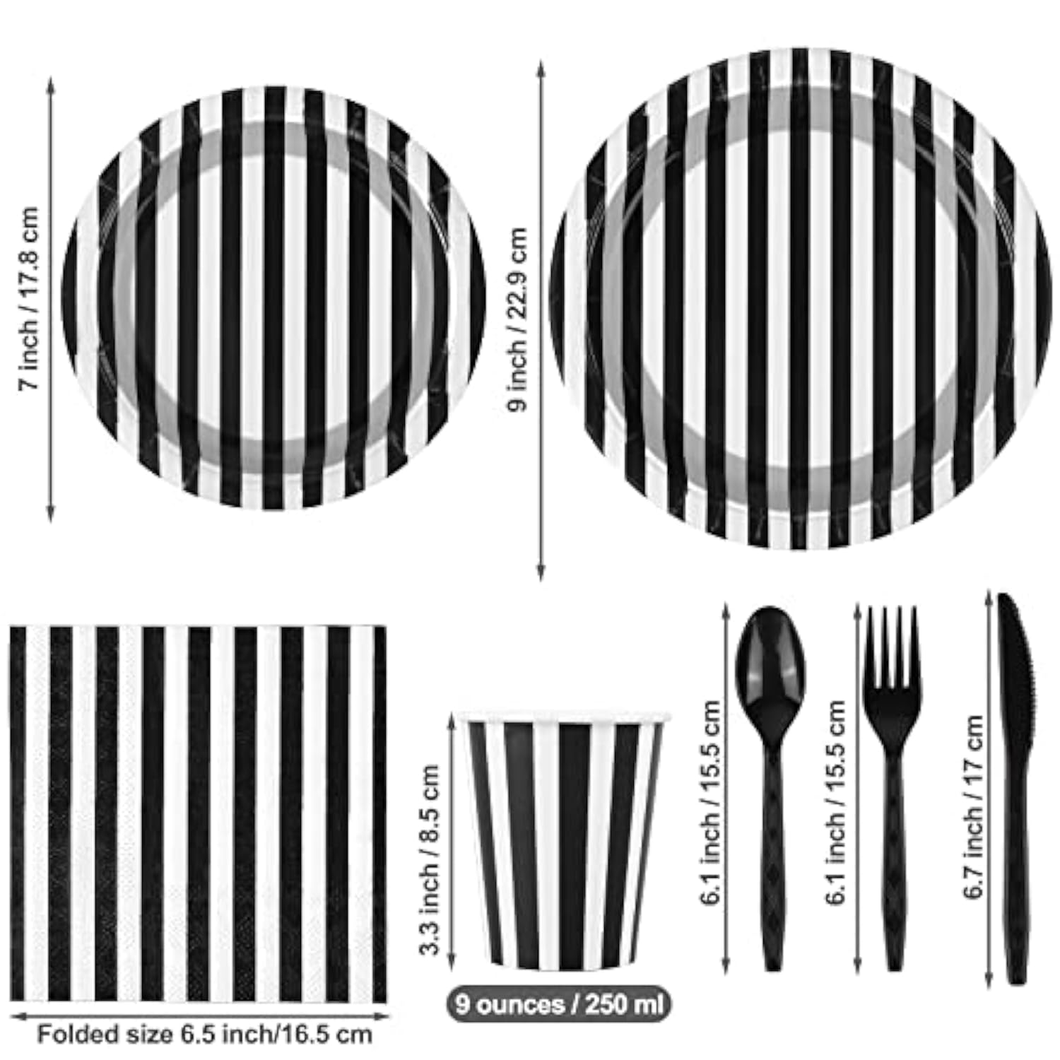 113 Pieces Black And White Striped Party Supplies Table Decorations Includes Paper Napkins Cups Plates Knives Forks Spoons Tablecloth Disposable Tableware Set For Birthday Graduation Wedding