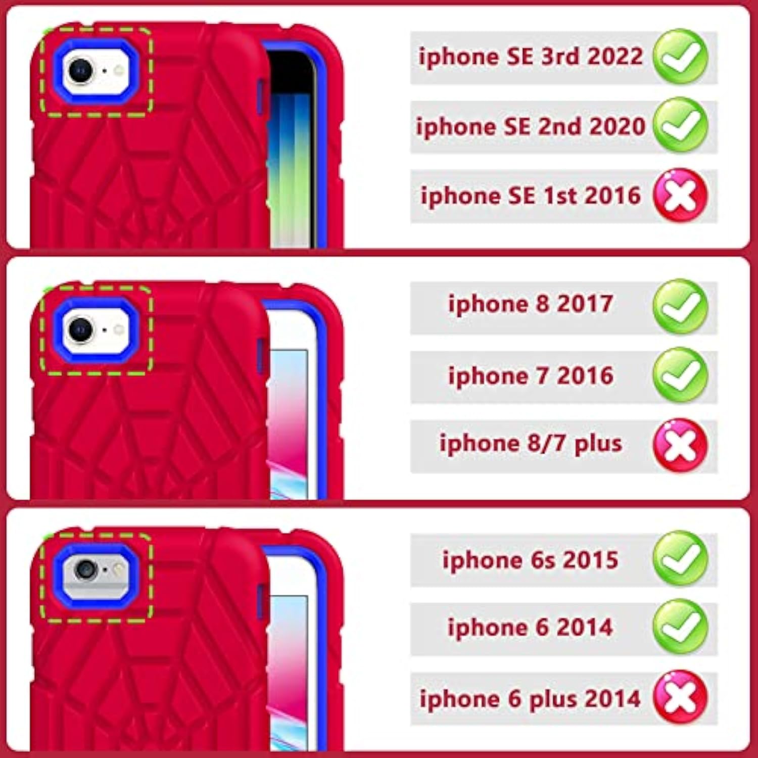 For Iphone Se 2022/2020 Case, For Iphone 8/7 / 6 / 6S With [2Pack] Tempered Glass Screen Protector, Heavy Duty Shockproof Protective Iphone Se 3Rd/2Nd Generation Cover 4.7" For Kids Boys