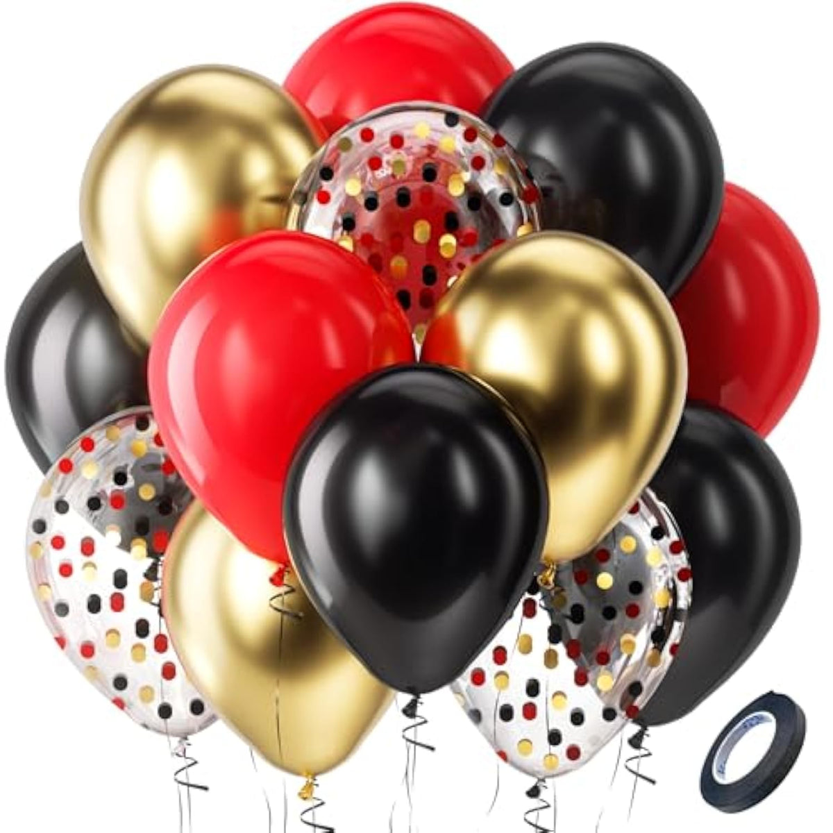 60Pcs Red Black Gold Latex Balloons 12in Metallic Confetti Party Decorations