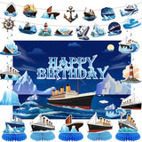 Nautical Themed Birthday Party Decorations for Ocean Ferry Banner Backdrop Honeycomb Centerpiece Hanging Swirl for Cruise Ship Party Supplies Decor