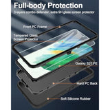 For Samsung Galaxy S21-Fe 5G Phone Case, With Screen Protector, Dust-Proof Port Cover, Full-Body Non-Slip Silicone Rubber Covered, Military Grade Drop-Proof Shockproof, Black/Black