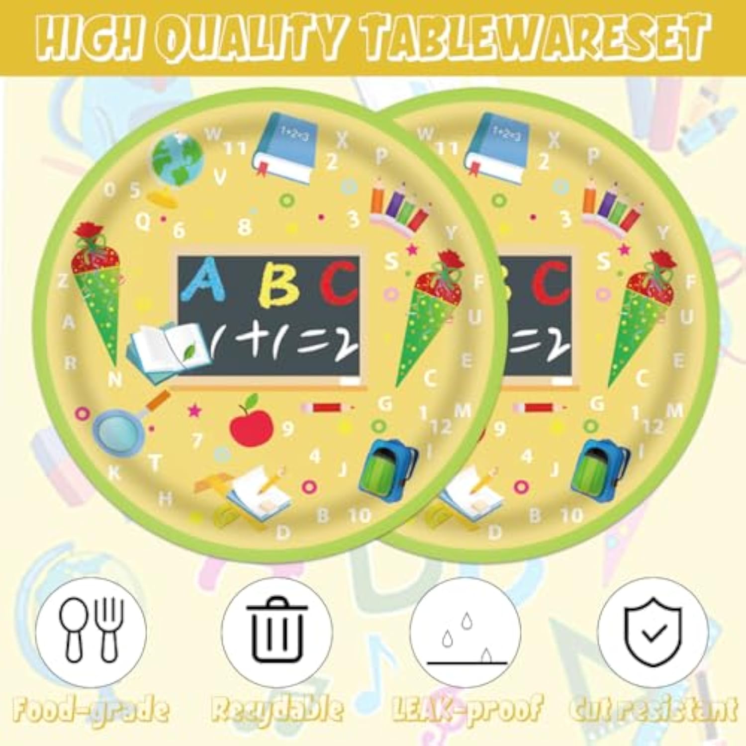 40-Piece Back to School Party Set with Yellow Arithmetic Plates and Napkins for 20 Guests