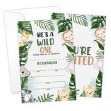 Jungle Animal 1St Birthday Fill-In Invitations Cards With Envelopes (20 Count)?Safari Wild One Birthday Party Supplies Decorations, Birthday Invites For Boys/Girls - A51