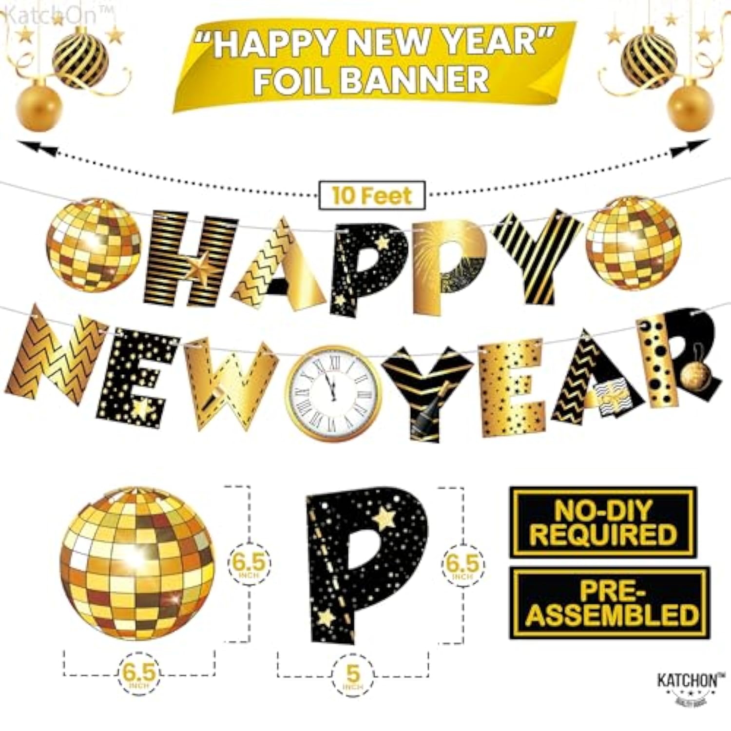 Happy New Year 2026 Banner 10 Ft Gold Foil Party Decoration