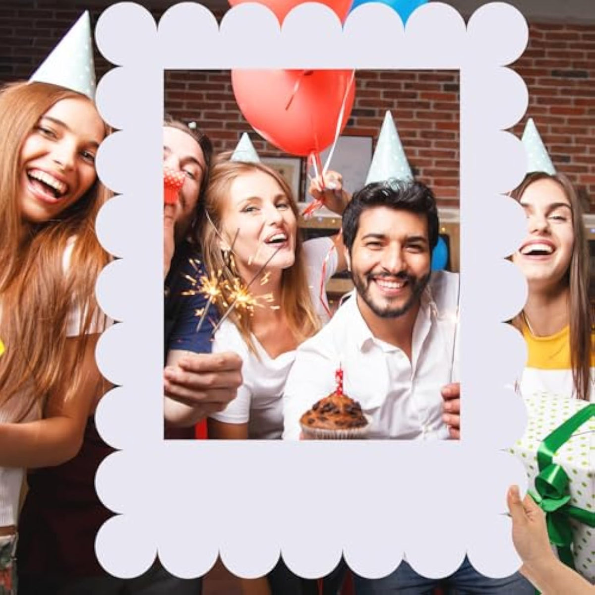 32x24 Inch Large White Scalloped DIY Photo Booth Frame for Parties