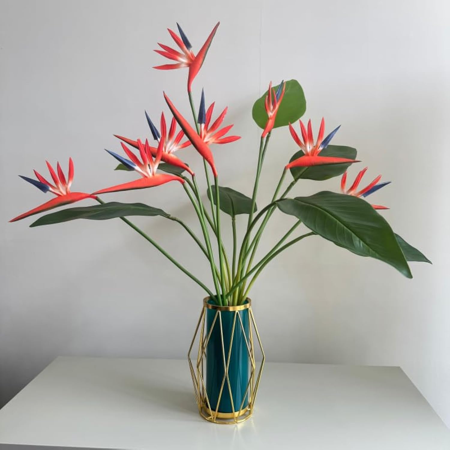Medium Bird Of Paradise 23 Inch Permanent Flower Stem,Real Touch Flowers Soft Rubber Pu Artificial Plants For Home Office - 8 Pcs (Orange)