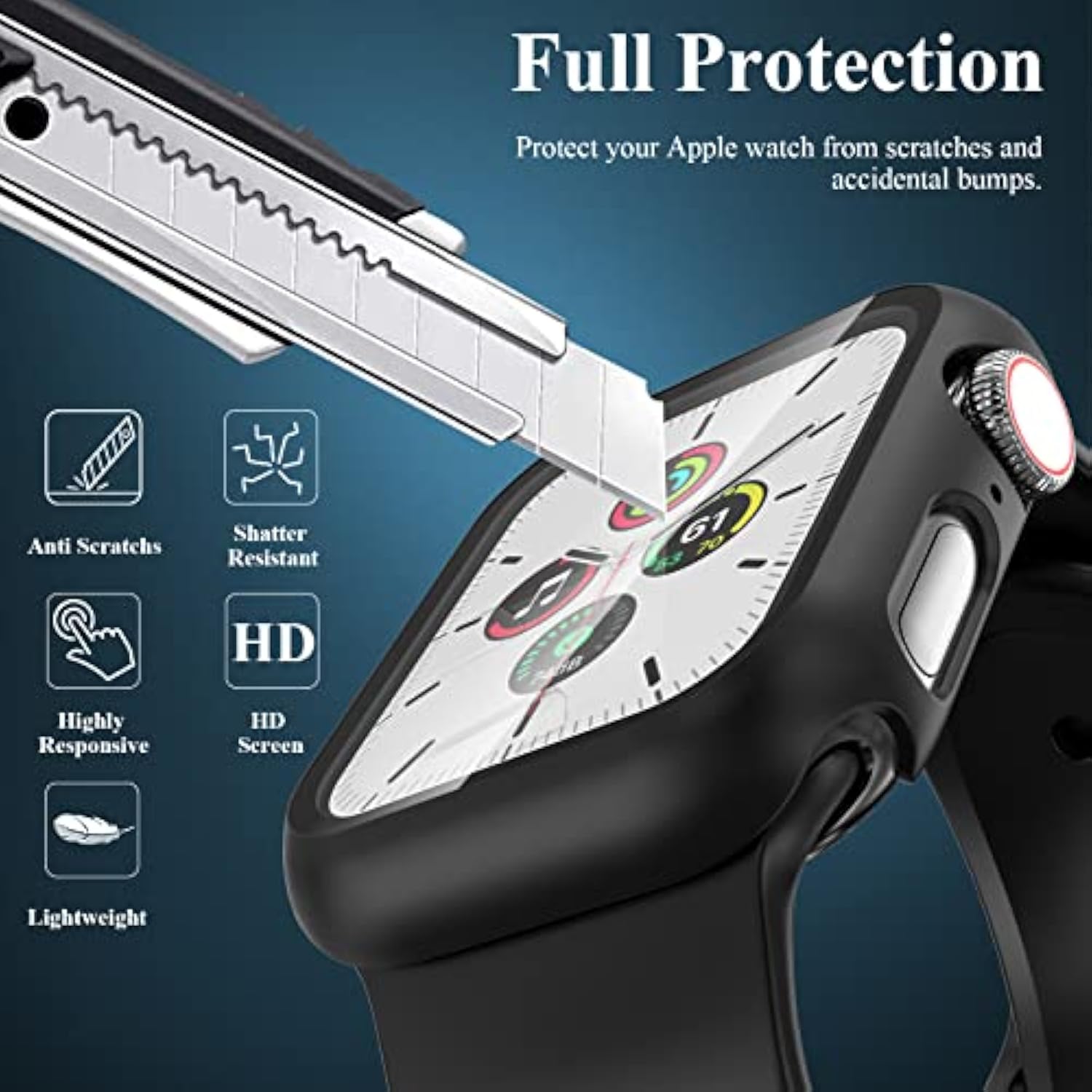 3 Pack Case Compatible With Watch Se Series 6/5/4 44Mm With Tempered Glass Screen Protector, Hard Pc Full Coverage Ultra-Thin Hd Bumper Protective Cover For Iwatch 44Mm, Black