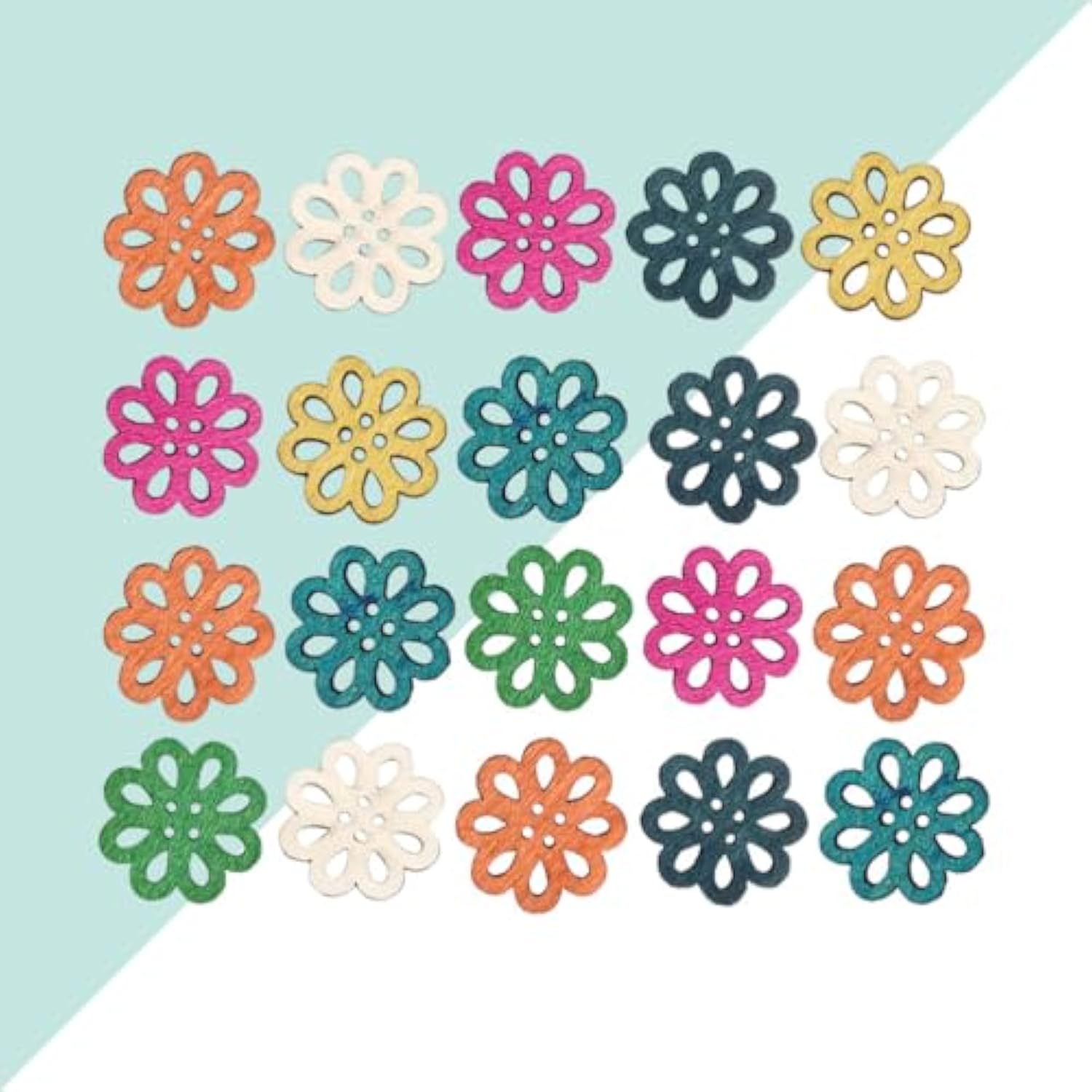 100Pcs Wooden Craft Buttons Vintage Cartoon Daisy Buttons 4 Holes Sewi