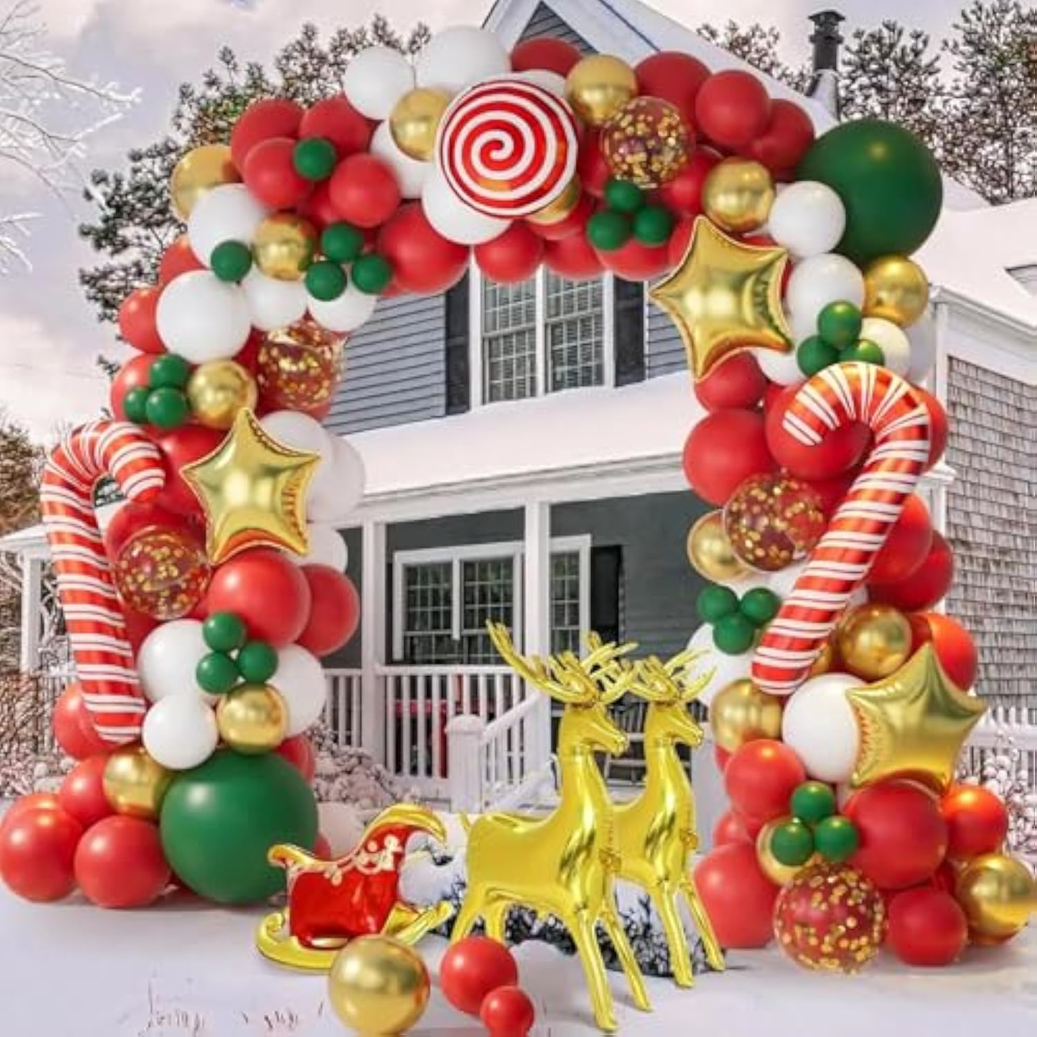 138pcs Christmas Balloon Garland Red Green Gold Xmas Party Decor
