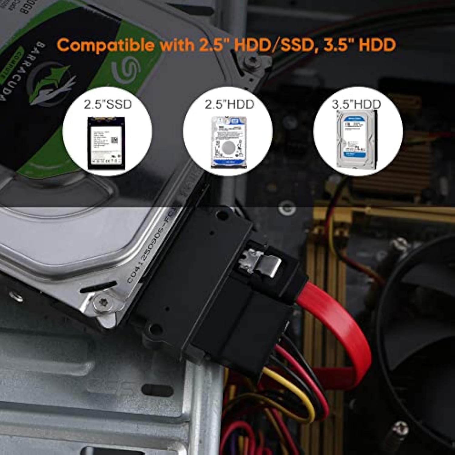 CableCreation SATA to SATA HDD Adapter,SATA 22 Pin (7+15) Male to 22 pin Femal