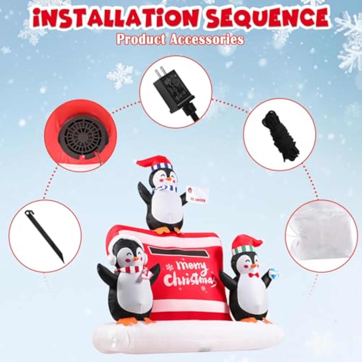 6 Ft Christmas Inflatable Decoration, Outdoor Blow Up Yard Fun Decor, Christmas Penguin Mailbox Built-In Led Lights For
