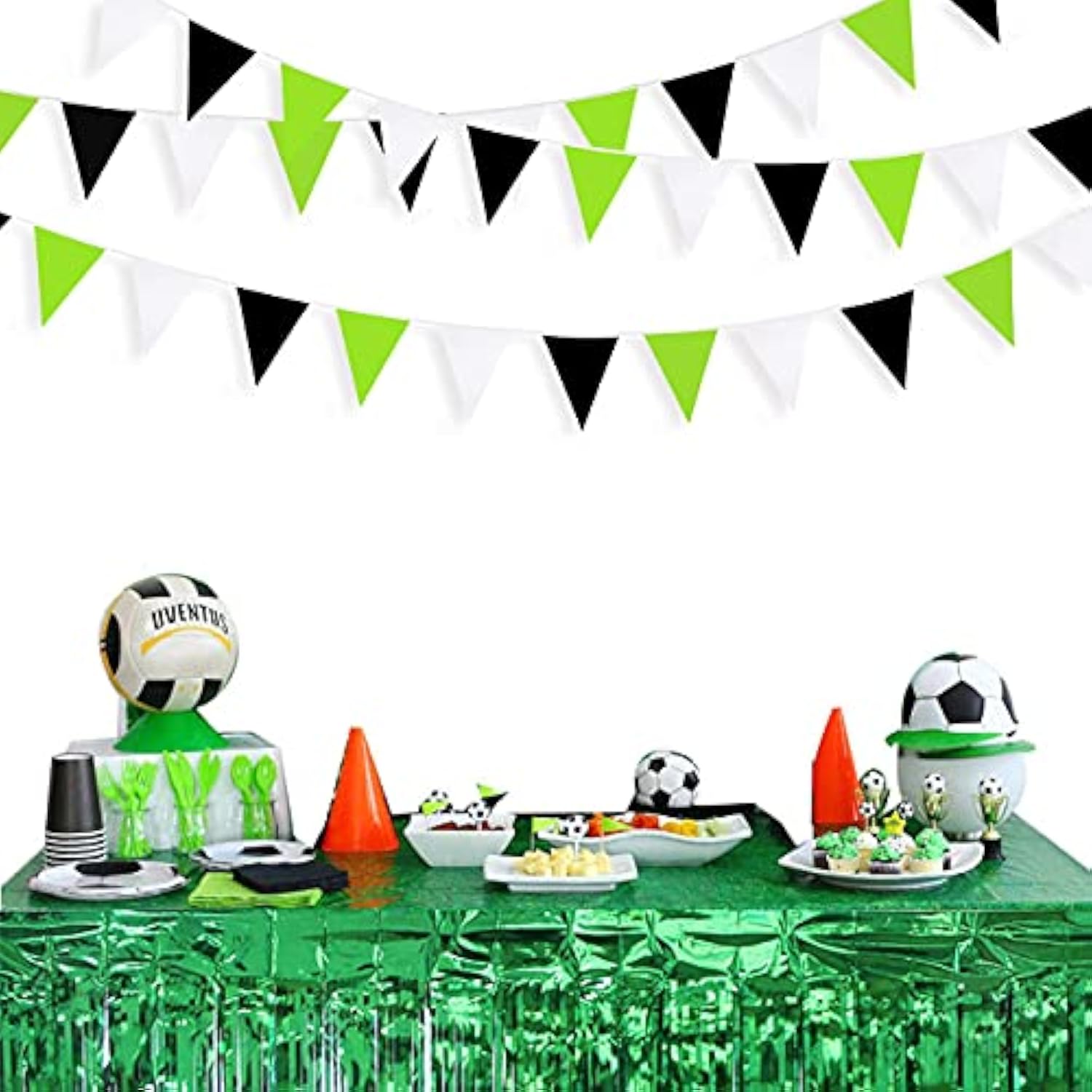 32Ft Green Black White Fabric Pennant Banner Triangle Flag Garland for Halloween Party Decor