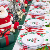 176 Pieces Of Christmas Plates - Disposable Plastic Dinnerware Set - Christmas Tree Includes 50 Plates 75 Plastic Silver Cutlery 25 Cups 25 Napkins And Tablecloths