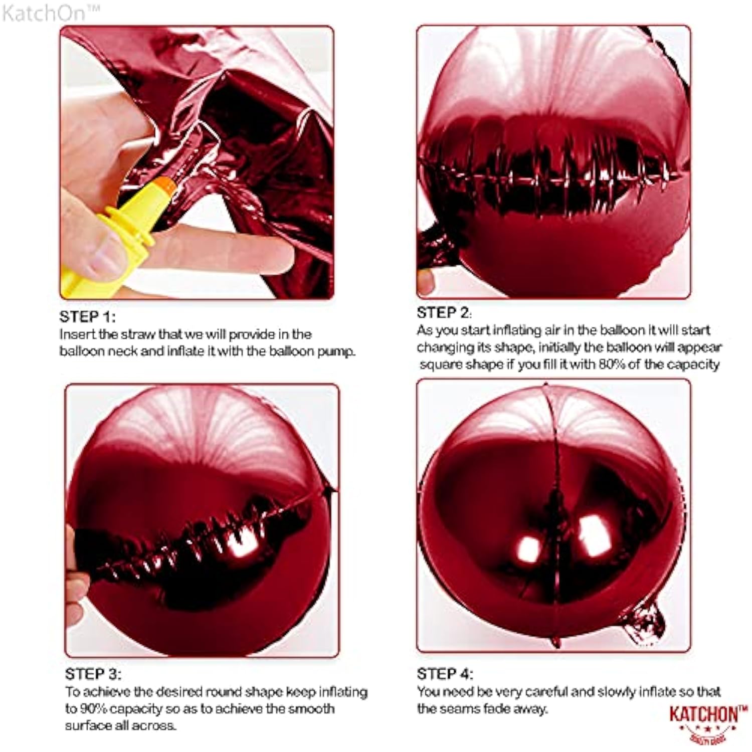 Big 22 Inch Dark Red Balloons - Pack Of 6, Red Metallic Balloons | 360