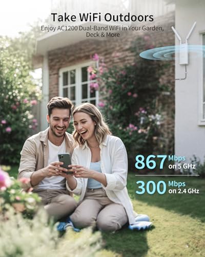 Ac1200 Outdoor Wifi Extender Long Range, Dual Band 5Ghz + 2.4Ghz, Ip65 Weatherproof Gigabit Signal Booster, Poe Powered, With Passive Poe Injector, 2X 5Dbi Antennas, Works For Yard, Farm, Rv