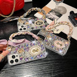 Compatible With Iphone 16 Pro Max Glitter Bling Case, Cute Luxury 3D Crystal Queen Rhinestone Full Diamond With Silk Scarf Wristband Chain Women Case Cover For Iphone 16 Pro Max 6.9"