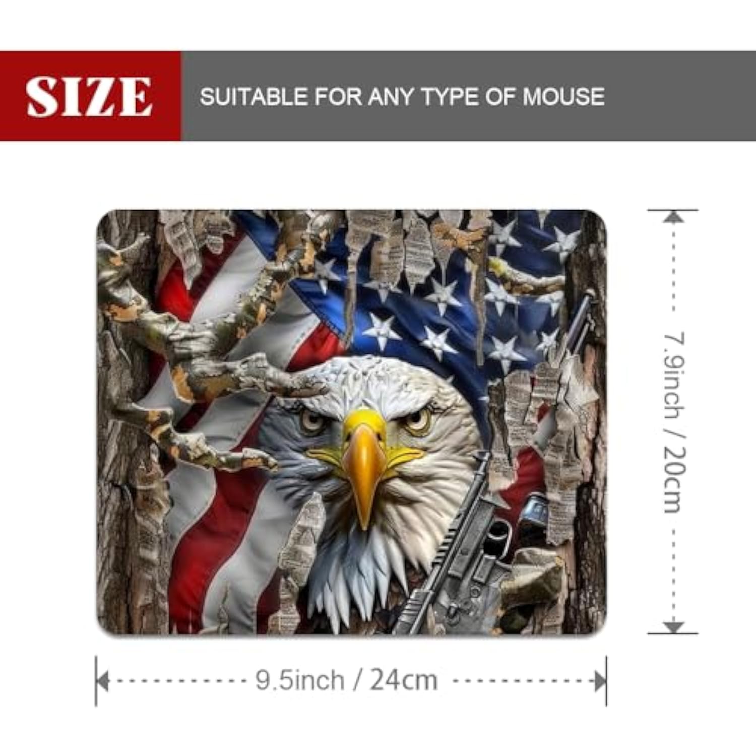 American Flag Eagle Rip Oak Camo Square Mouse Pad, Texture, Waterproof, Anti Slip Rubber Base, Computer Mouse Pad, Laptop Mouse Pad