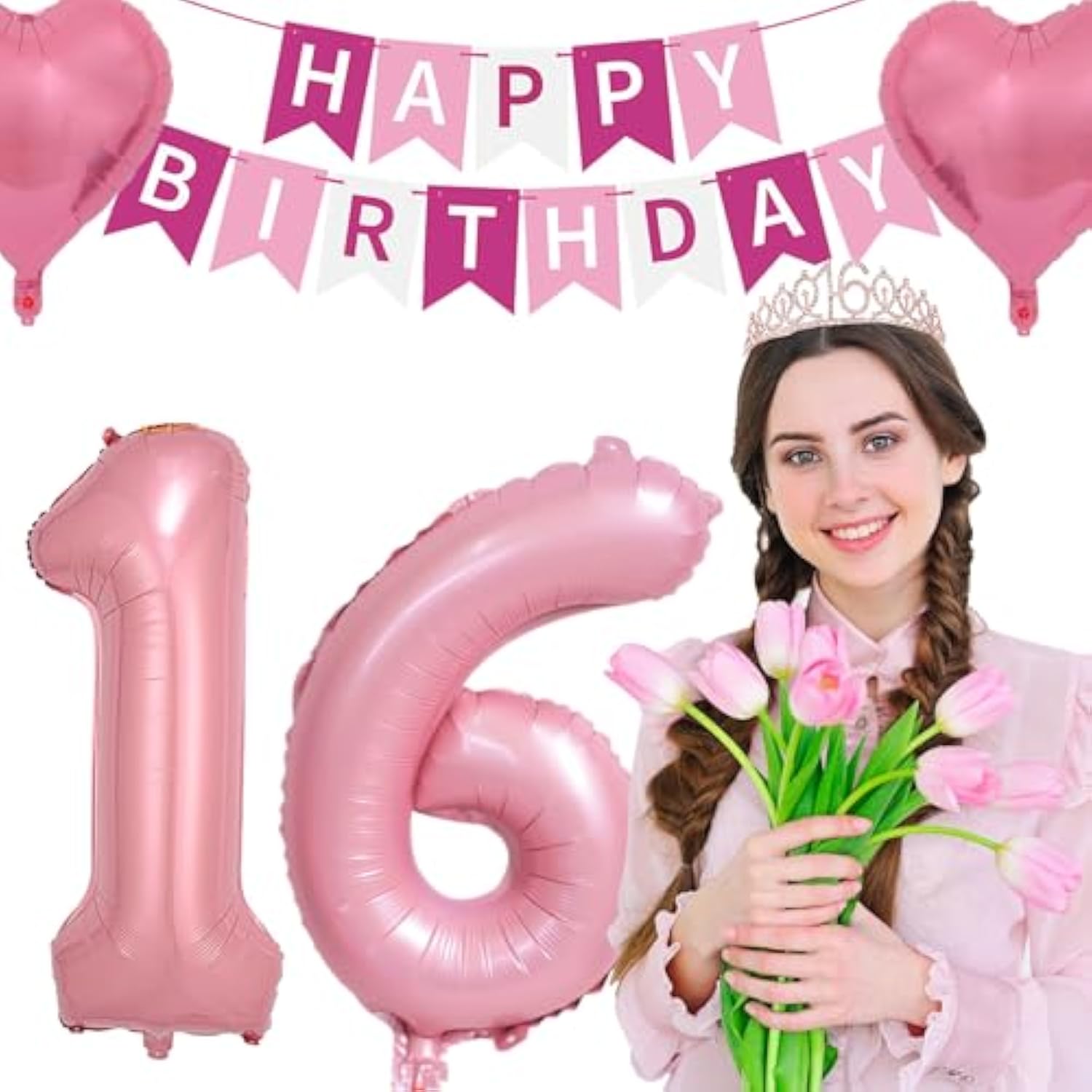 16Th Birthday Party Decorations Sweet 16 Party Balloons Sixteen Birthday Tiara Pink Sash Happy Birthday Banner For 16 Year Old Women Birthday Party Favor Supplies
