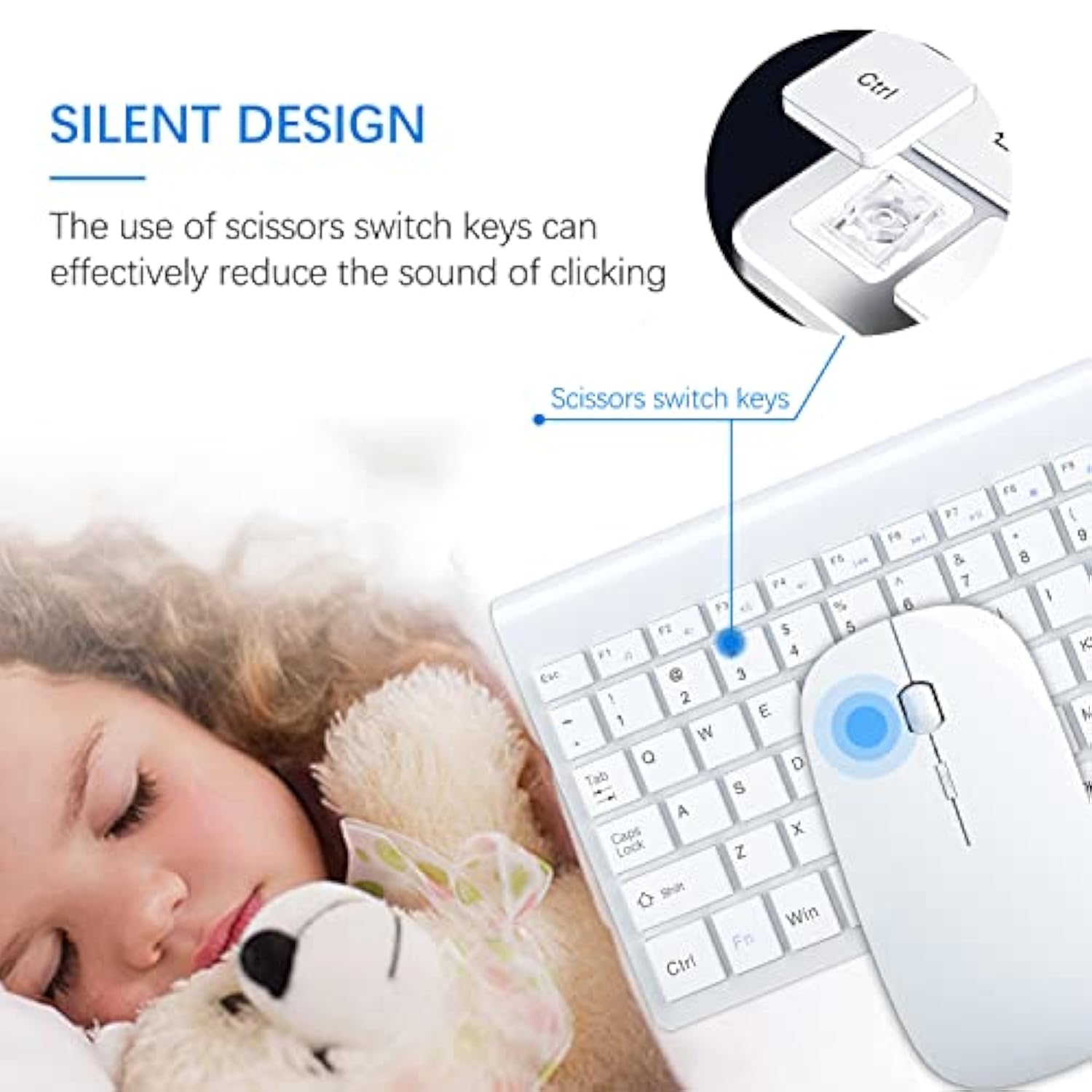 Wireless Keyboard And Mouse Ultra Slim Combo, 2.4G Silent Compact Usb 2400Dpi Mouse And Scissor Switch Keyboard Set With Cover, 2 Aa And 2 Aaa Batteries, For Pc/Laptop/Windows/Mac - White