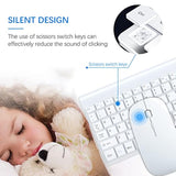 Wireless Keyboard And Mouse Ultra Slim Combo, 2.4G Silent Compact Usb 2400Dpi Mouse And Scissor Switch Keyboard Set With Cover, 2 Aa And 2 Aaa Batteries, For Pc/Laptop/Windows/Mac - White